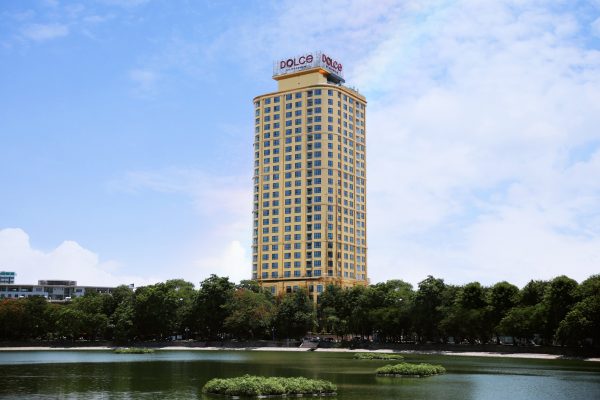 The 5-star hotel Dolce by Wyndham Hanoi Golden Lake hotel is plated with sparkling gold