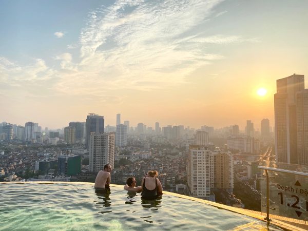 Admire the sunset embracing the capital at the 100% gold-plated swimming pool